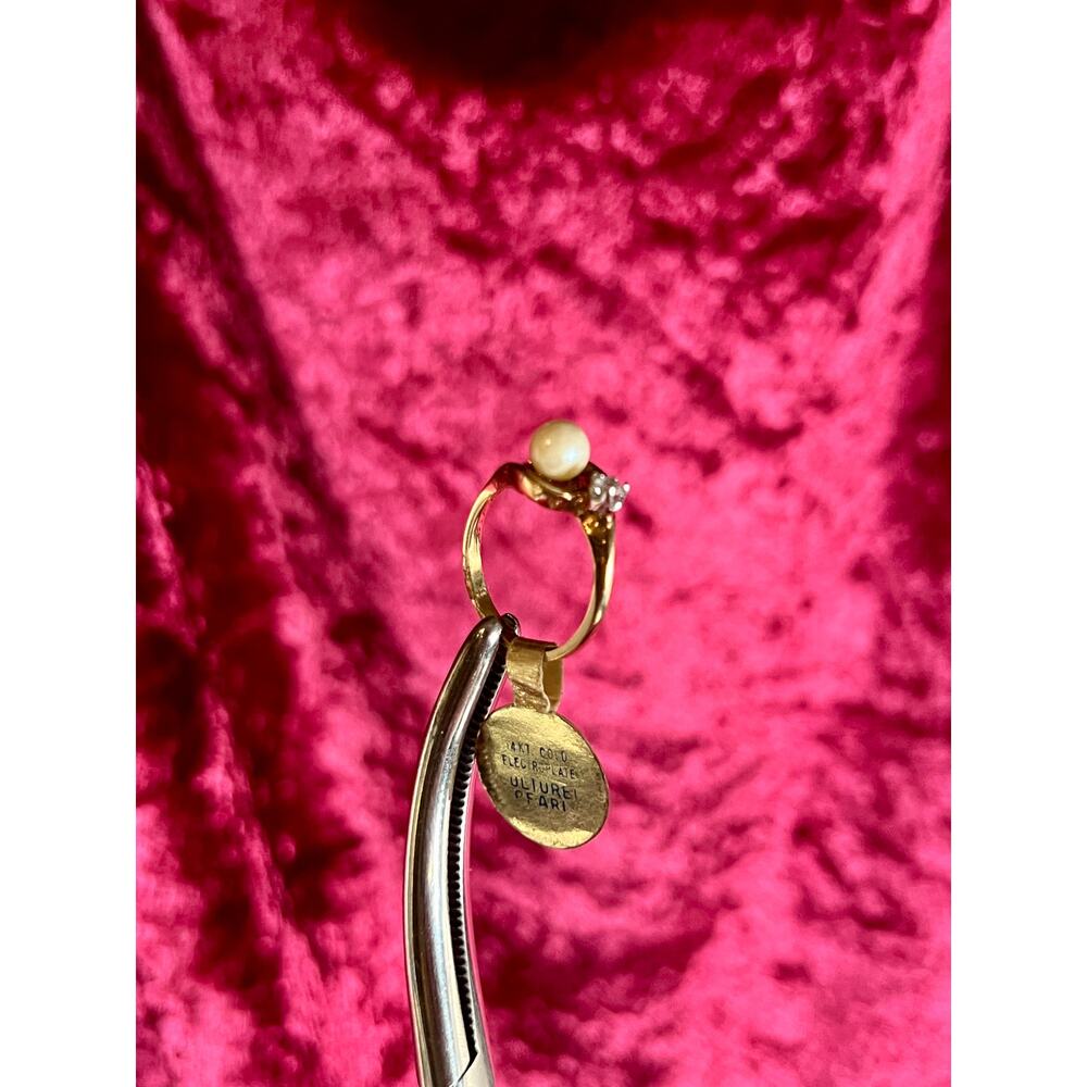 Vintage 14K Gold Electroplate Cocktail Ring Cultured Pearl Solitaire ESPO SZ 5.5